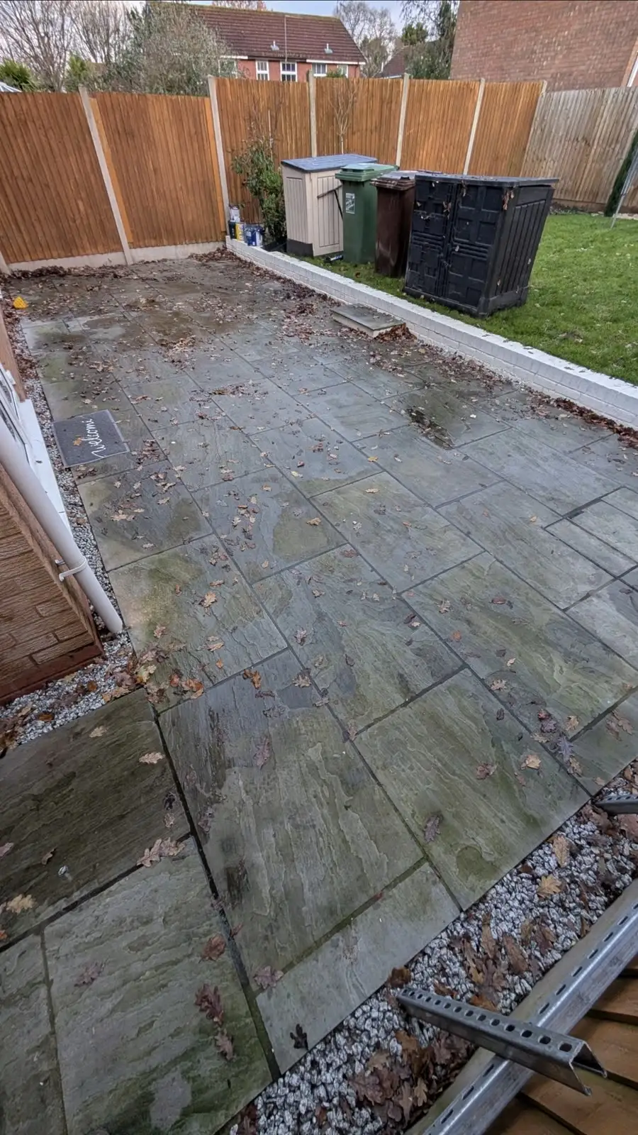 Stone patio, Harrow — before cleaning