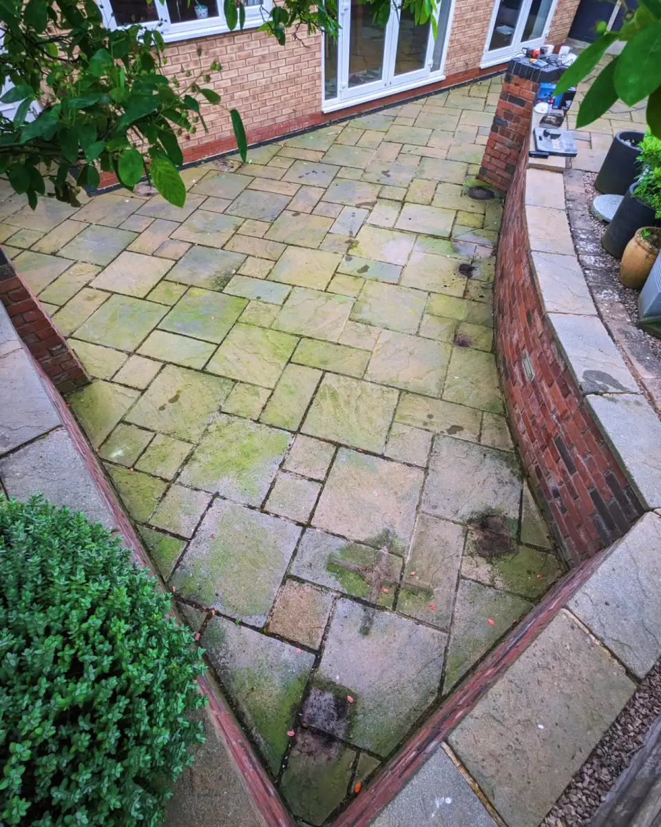 Patio & garden wall, Ealing — before cleaning