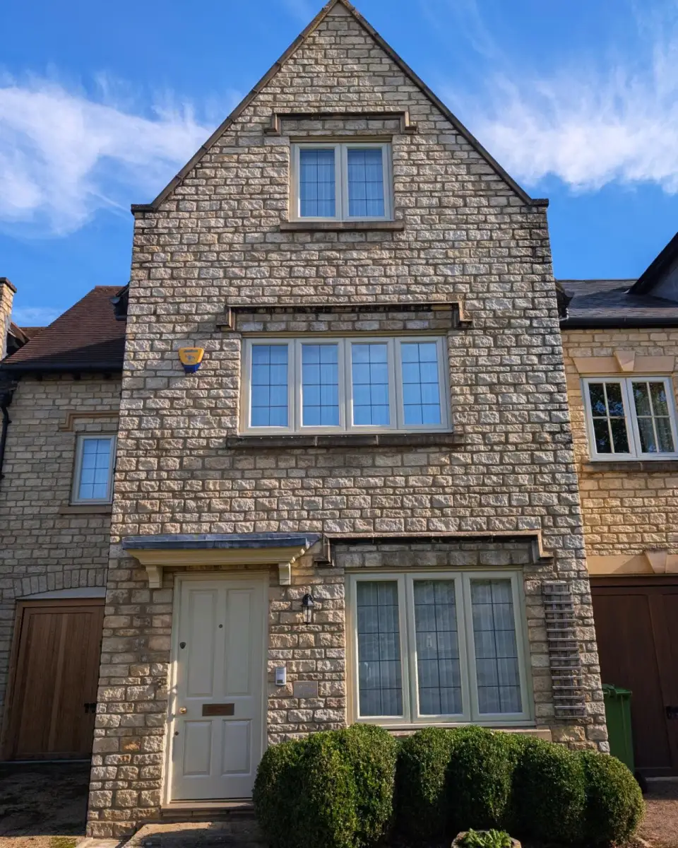 Stone house front, Richmond — before cleaning
